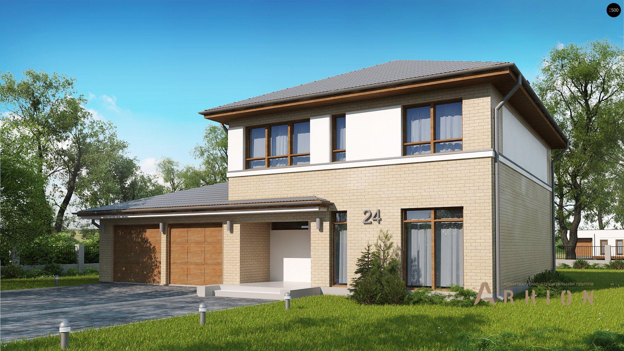 1. Проект двухэтажного дома в современном стиле с четырехскатной, Zx24 GL2, площадью - 186 кв c терассой, гаражом